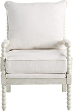 OSP Home Furnishings Kaylee Spindle Accent Chair with Antique White Wood Frame, White Linen Fabric