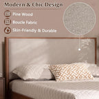 SOFTSEA Solid Wood Queen Bed Frame with Upholstered Headboard, Mid Century Modern Platform Bed Queen Size with Tapered Legs, Walnut
