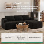 Novilla L-Shape Sectional Couches for Living Room with Smarts Coil® Support, 3 Seater Sectional Sofas for Living Room Bedroom, Corduroy Cloud Couch Sectional, No Assembly(Black, Right Hand Facing)