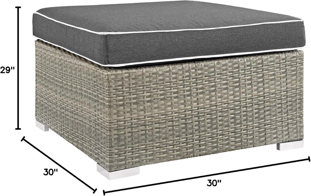 Modway Repose Wicker Rattan Outdoor Patio Ottoman wth Cushions in Light Gray Charcoal