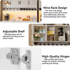White 72" Tall Kitchen Pantry Cabinet with Charging Station 55" Wide Kitchen Hutch Cabinet with LED Light and Countertop Large Kitchen Cabinet with Adjustable Shelves and Wine Rack