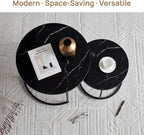 Nesting Coffee Table Set of 2, Round Nesting Tables with Marble-Look Top and Metal Frame, Modern Coffee Table Set for Small Spaces, Stackable Side End Tables for Living Room Bedroom etc. (B)