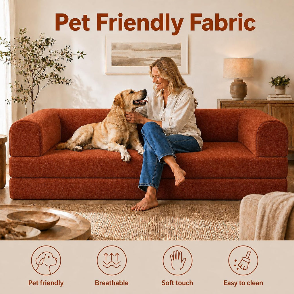 WHGBJA 79" 5 in 1 Convertible Sofa Bed Couch, Modular Sectional, Loveseat | Futon Sofa Bed, Pull Out Corduroy Couch Foldable, Couch for Living Room, No Assembly