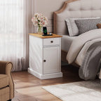 WLIVE End Table with Charging Station, Narrow Sied Table with Drawer & Cabinet, Side Table with Adjustable Shelf for Living Room/Bedroom, Farmhouse Nightstand with Hidden USB Ports and Outlets, White