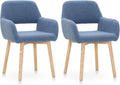 MAISON ARTS Mid Century Modern Dining Chairs with Arms Set of 2, Comfy Accent Chair with Solid Wood Legs Upholstered Kitchen Dining Room Chairs Lounge Chairs for Living Room Bedroom, Blue, 2pcs