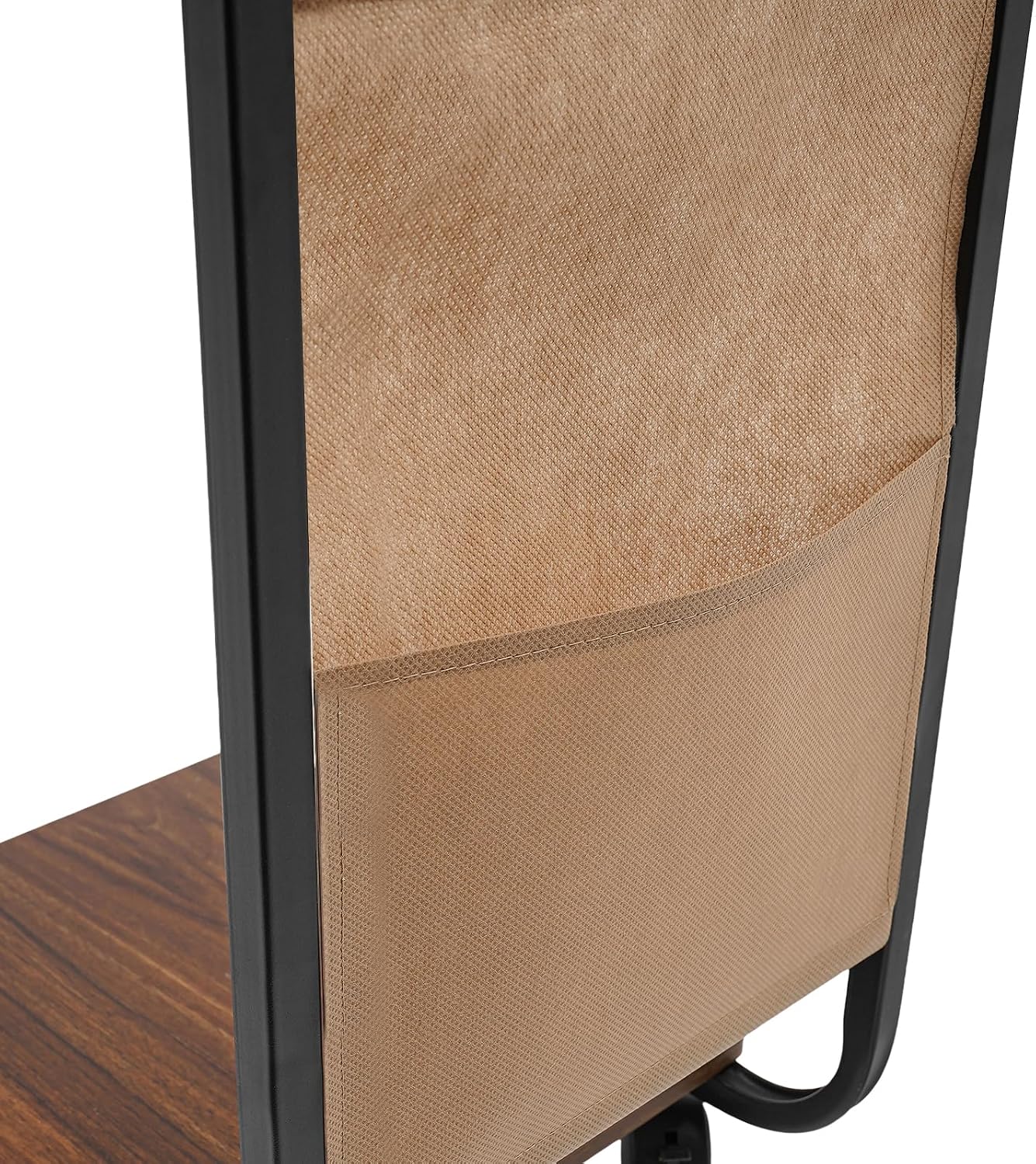 Rolling Side Table, C Shaped Side Table Wooden Couch Side Table with Wheels&Mobile Storage Basket Modern Couch Tables That Slide Under for Living Room Bedroom (Black Stand + Brown Desktop)