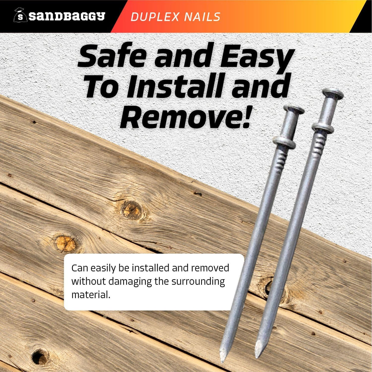 Sandbaggy 16d Duplex Nails (3.5" Long) - Temporary Construction, Concrete Forms, Scaffolding - 8 Gauge Steel - Smooth Shank, Flat Head - Removable/Reusable (100)