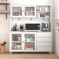 63" W Large Kitchen Hutch Cabinet, Freestanding Pantry Cupboard with 4 Doors, 4 Drawers & Microwave Shelf,for Kitchen Dining Room Bedroom (White#L)