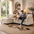 Korser 105" L-Shaped Modular Sectional Sofa, 3-Seater Cloud Couch with 1 Movable Ottoman, Modern Chenille Sofa Set with Removable Washable Pillows for Living Room, Bedroom, Apartment