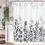 MitoVilla Black Eucalyptus Shower Curtain, Plant Leaves Fabric Cloth Shower Curtains for Rustic Vintage Bathroom Decor, Modern Chic Botanical Shower Curtain, 72x72