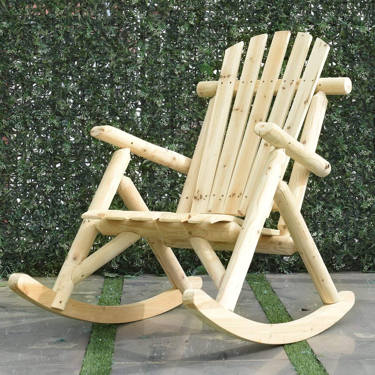 Casart Log Rocking Chair Wood Porch Rocker Lounge Patio Deck Balcony Furniture Rustic Single Rocker Natural