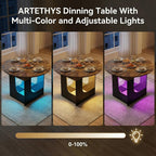 ARTETHYS 43.3"-59" Extendable Round Dining Room Table for 4-8 with Lights Oval Modern Table with Hidden Leaf and Glass Storage Shelf for Kitchen Living Room, Rustic