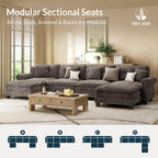 HERA'S HOUSE 150" Oversized U Shaped Modular Sectional Couch Living Room | Mid-Century Modern 6-Seater Cloud Sofa, Grayish Brown, Rolled Arms & Nailhead Trim, Wider & Deeper Seats, Ottoman, Chenille