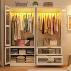 4 Doors Armoire Wardrobe Closet with LED and Mirror,71" H Freestanding Wooden Wardrobe Closet Cabinet for Bedroom w 2 Drawers,Wooden Clothing Storage Cabinet w Hanging Rod,Closets for Bedroom(White)