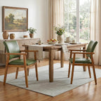 NOBPEINT Mid-Century Modern Dining Chairs with Armrest Set of 2, PU Leather Upholstered Dining Room Chairs with Solid Wood Frame, Walnut Kitchen Armchairs for Kitchen Living Room Restaurant, Green