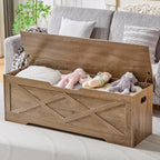 55.1" Storage Bench,Storage Chest for Entryway, Mudroom & Bedroom | 55.1L”x15.7W”x19.1H” Wooden Storage Bench,Storage Trunk with 2 Safety Hinges,Supports 220 lb,Easy Assembly,(Greige).