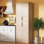 Housoul 71" Tall Pantry Cabinet with 4 Doors, Kitchen Pantry Storage Cabinet, Freestanding Larder Cupboard, Utility Kitchen Hutch with Gold Handles for Dining Room, Bathroom, Oak