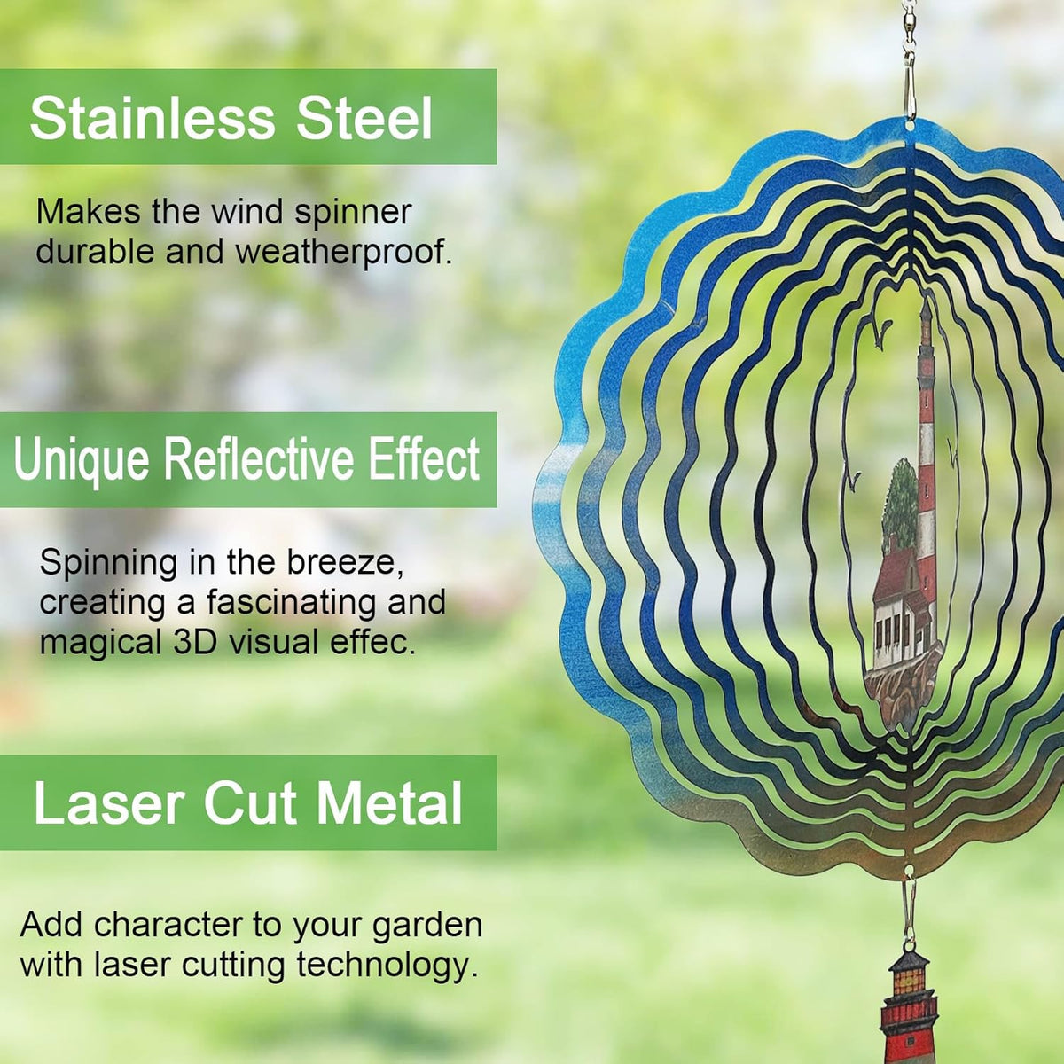 Lighthouse Wind Spinner,Metal Wind Spinners for Outdoor,3D Double Sided Hanging Beach Decor for Indoor,Outdoor,Unique Gifts for Women
