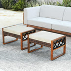 RELAX4LIFE Wicker Outdoor Ottomans for Patio - Set of 2 Rattan Outside Footstool w/Removable Cushion, Wood & Metal Frame, 3-in-1 Foot Rest, Extra Seating & Side Tables for Porch Backyard Poolside