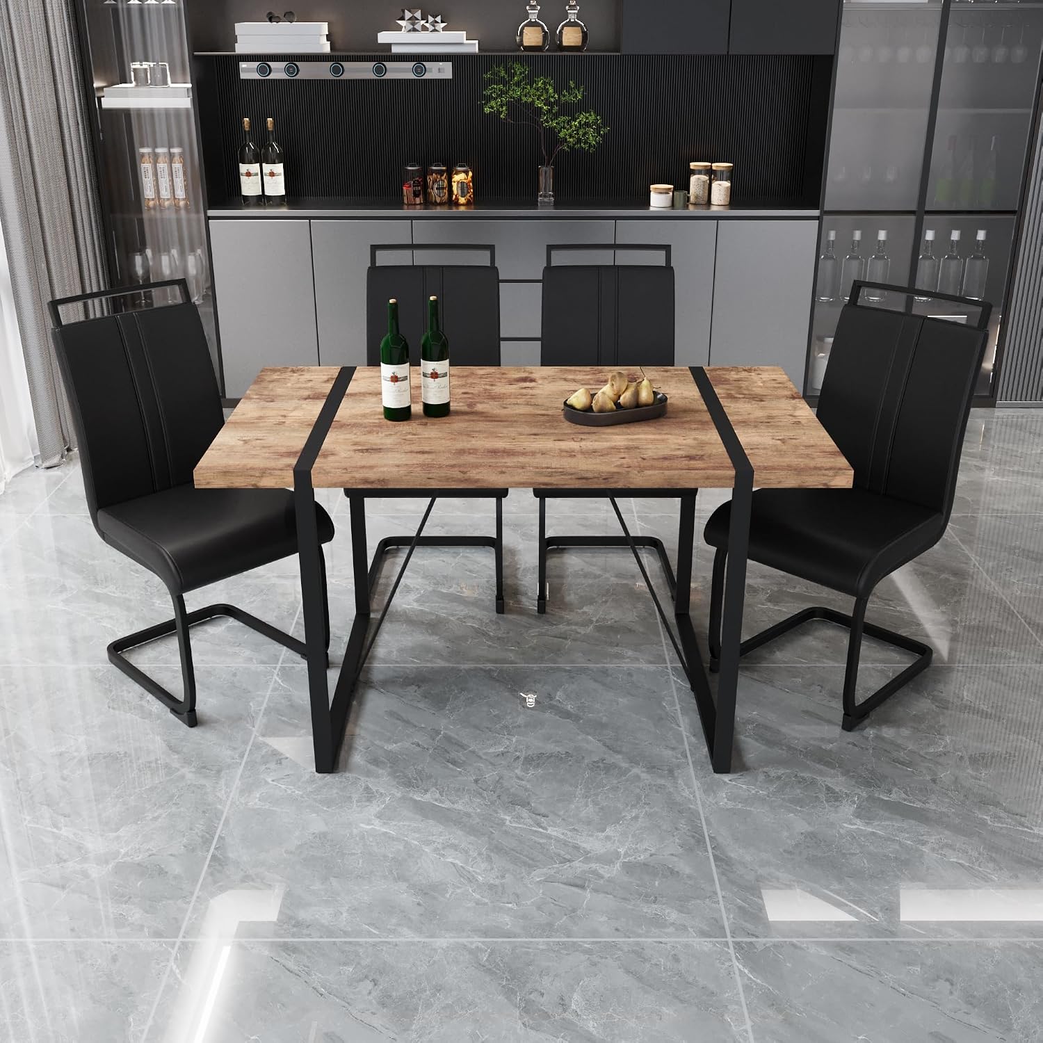 Modern Dining Table Set for 4, Wooden Kitchen Table and Chairs Set,5 Piece Dining Table Set with 1 MDF Table and 4 Upholstered Dining Chairs,55" Rectangle Kitchen Table Set for Apartment