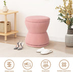 EazeHome Round Ottoman with Storage, 360° Swivel Boucle Ottoman Vanity Stool, Upholstered Footstool with Storage Removable Lid, Modern Footrest Coffee Table for Living Room, Dorm, Makeup Room, Pink