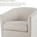 Madison Park Swivel Barrel Accent Chair, Upholstered Curved Back with 7-Inch Thick Woven Cushion, 360° Swivel, Nailhead Trim, Comfy Chair for Living Room, Bedroom, Office, 28" Wide, Neutral, Tyler