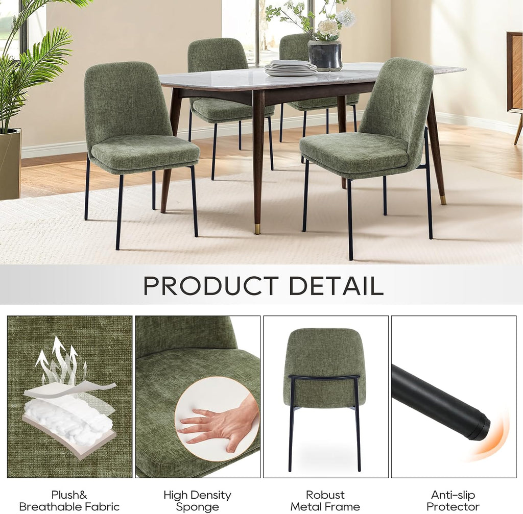 COLAMY Dining Chairs Set of 4, Modern Dining Chairs, Fabric Upholstered Dining Chairs, Kitchen Chairs with Curved Back and Metal Legs for Dining Room Kitchen Restaurant, Green