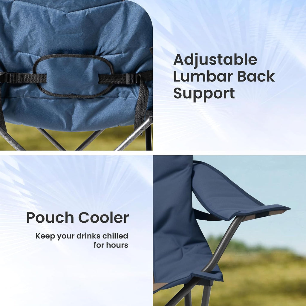 2 Pack Folding Camping Chairs for Adults - High Back Padded Outdoor Lawn Chairs with Lumbar Support & Cup Holder, 400lbs Heavy Duty Portable Camping Chairs Set (Light Blue & Brown, 2 PCS)