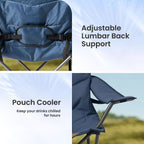 2 Pack Folding Camping Chairs for Adults - High Back Padded Outdoor Lawn Chairs with Lumbar Support & Cup Holder, 400lbs Heavy Duty Portable Camping Chairs Set (Light Blue & Brown, 2 PCS)