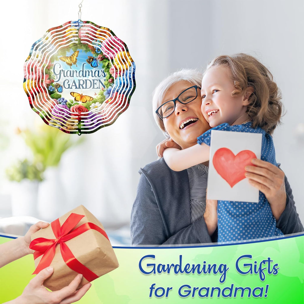 FLAGWIX Christmas Garden Gifts for Grandma - Nana's Garden 3D Stainless Steel Metal Wind Spinners 12 in - Gardening Grandma Christmas Birthday Gifts for Women Nana Gigi, Grandmother Gift Ideas