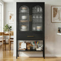 63" Tall Metal Storage Cabinet with Glass Doors, Kitchen Pantry Cabinet with Drawers & Adjustable Shelves, Freestanding Metal Cabinet for Kitchen, Dining Room and Home Organization Black