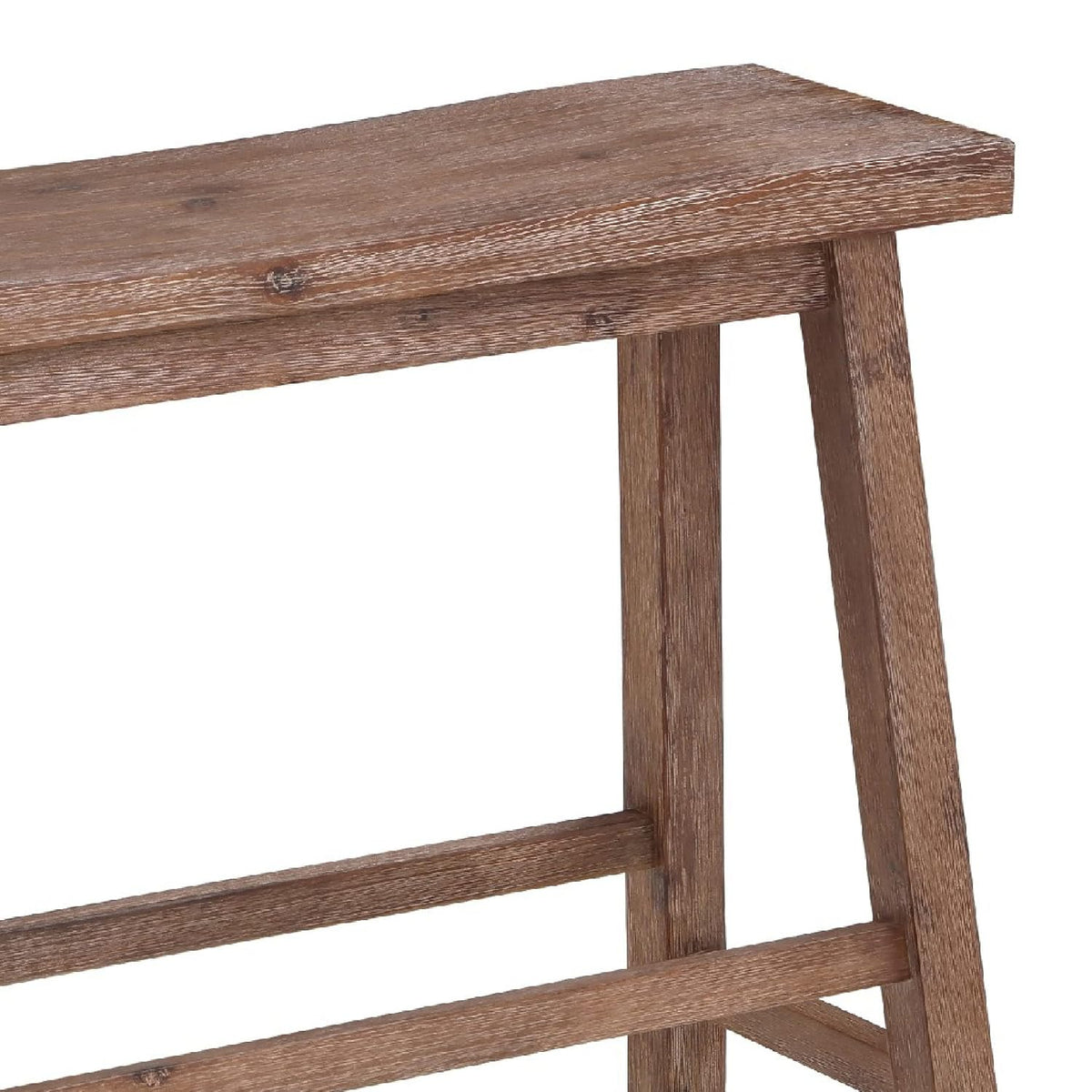 Benjara 33 Inch Saddle Seat Bench, Sandblasted Antique Brown Acacia Wood, Angled Frame Design, Rustic Entryway Bench for Dining Room, Bedroom, Hallway, Living Room and Home Decor