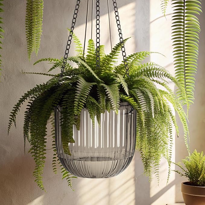 Maxcheck 4 Pcs Self Watering Hanging Planters Indoor Gift 6.5'' 4.5'' Hanging Flower Pots Baskets Outdoor Self Watering Plant with 3hooks Drainage Holes for Home(Grey,Clear)