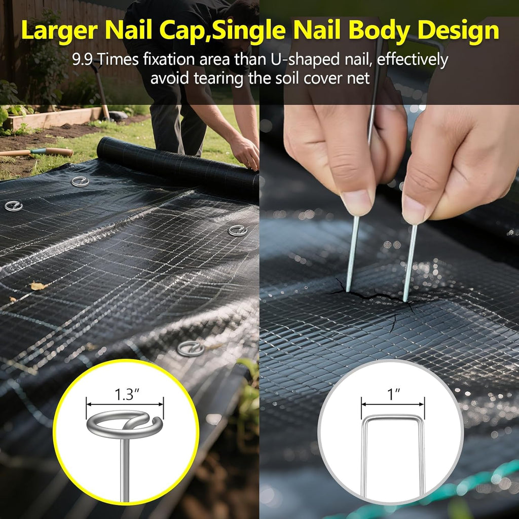 40 Pcs Landscape Fabric Pin Stakes, Thickened 8 Gauge Circle Top Garden Stakes, Galvanized Weed Barrier Stakes for Plant Support, More Holding Power Than U-Shaped Ground Nail, Not Easy to Bend
