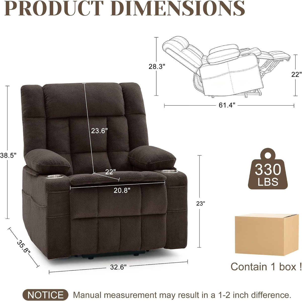 Korser Power Lift Recliner Chair with Massage and Heat for Elderly, Electric Lift Recliner for Adults with 2 Cup Holders, 2 Side and 2 Front Pockets, Lift Chairs Recliners for Living Room, Brown