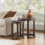 WILLIAMSPACE 24" Round Nesting Coffee Table Set of 2, Solid Wood Coffee Tables Mid Century Rustic Farmhouse Side End Tea Table for Living Room, Apartment (Drak Brown)