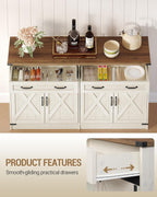 Hzuaneri Kitchen Storage Cabinet, Buffet Cabinet with Storage, Modern Farmhouse Sideboard Cabinets with Drawer, 55.1" Coffee Bar Cabinets with Doors & Adjustable Shelves, for Kitchen, White Brown