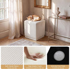 Homebeez Modern Square Ottoman, Vertical Channel Tufted Foot Stool Ottoman, Corduroy Velvet Upholstered Vanity Stool for Makeup, Bedroom, Living Room, Cream White