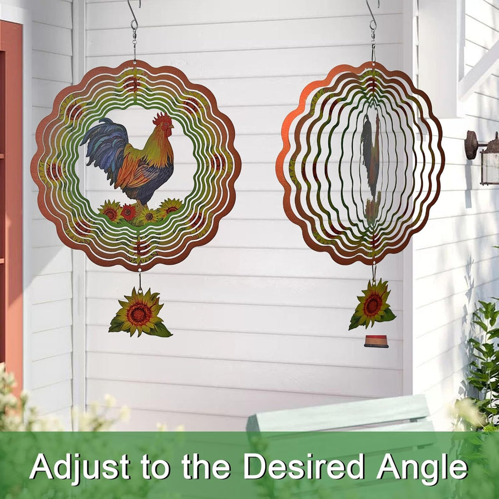 Rooster Wind Spinner,Metal Wind Spinners for Outdoor,3D Double Sided Hanging Chicken Decor for Indoor,Outdoor,Unique Gifts for Women