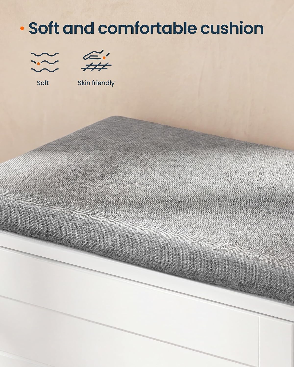 SONGMICS HOME 3-Tier Entryway Bench, Shoe Bench with Padded Seat, for Hallway, Bedroom, 14.2 x 40 x 20.9 Inches, White and Gray