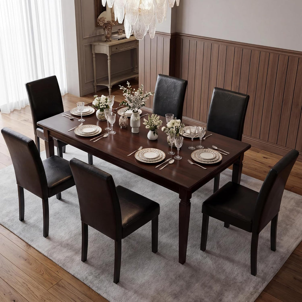 LSSBOUGHT Modern Dining Chair Urban Style Linen Kicthen Chairs with Solid Wood Legs for Dining Room and Restaurant (Black, Set of 6)