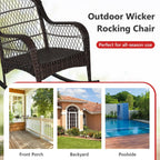 Tangkula Outdoor Wicker Rocking Chair, Patio Rattan Rocker with Seat Back Cushions & Waist Pillow, Sturdy Metal Frame, Mix Brown Outdoor Rocker for Balcony, Porch, Backyard