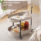 Guyii 2 Tiers Storage Rolling Cart 360 Rotating Side Table Modern End Table Living Room Table with Wheels Easy to Move for Living Room Bedroom Kichen Bathroom Pu Leather