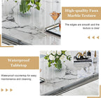 7 Piece Kitchen & Dining Room Set, Luxurious 70" White Large Marble Dining Table with Beige Velvet Cushion Chairs for Living Room, Kitchen (1 Silver-Base Table, 6 Chairs)