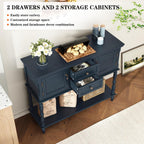 ARTPOWER Console Table with 2 Drawers, Retro Entryway Table with 2 Door | Solid Wood Veneer Entry Table, Behind Couch Sofa Table with Open Storage Shelf for Living Room, Foyer, Hallway