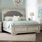 Steve Silver Highland Park Rustic Ivory Wood Upholstered Panel Queen Bed