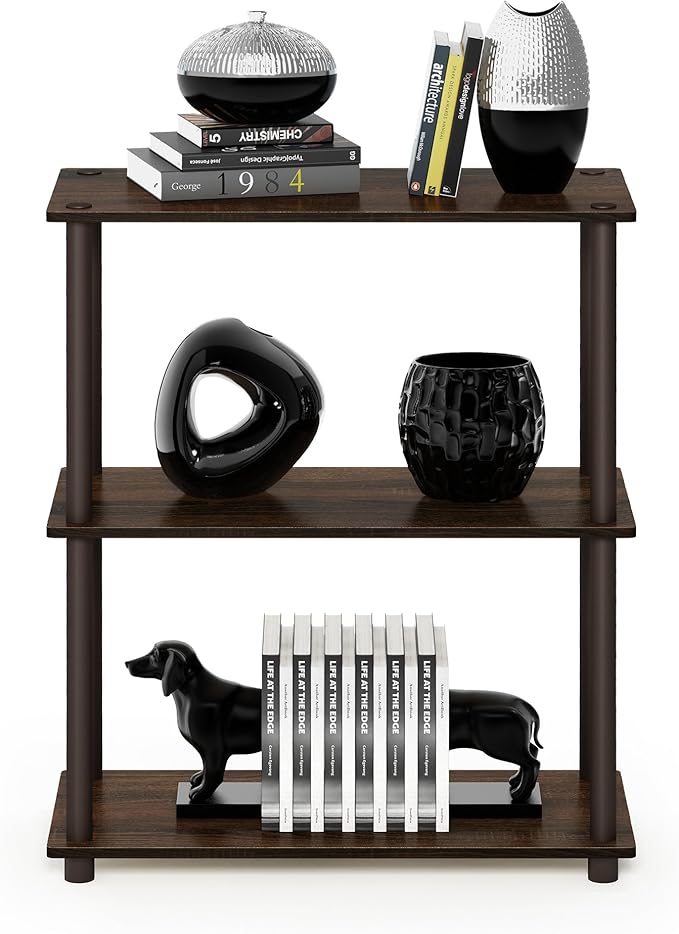 Furinno Turn-N-Tube 3-Tier Compact Multipurpose Shelf Display Rack, Walnut/Brown
