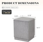 Homebeez Modern Square Ottoman, Vertical Channel Tufted Foot Stool Ottoman, Corduroy Velvet Upholstered Vanity Stool for Makeup, Bedroom, Living Room, Light Gray