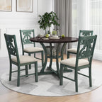 Merax 5 Piece Round Dining Table Set 4 Retro Chairs with Special-Shaped Table Legs, Designed Hollow Chair Back for Dining Room, Antique Blue