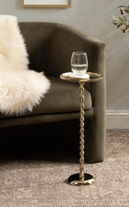 Kate and Laurel Ropa Transitional Round Pedestal Drink Table, 9 x 9 x 22, Gold, Decorative Cast Aluminum Mini Table with Spiral Rope Design for Use as Indoor Plant Stand or Living Room Accent